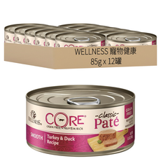 WELLNESS 寵物健康 CORE 成齡貓 無穀肉醬主食罐, 火雞 + 鴨肉, 85g, 12罐
