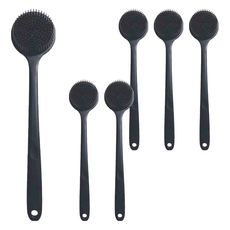 矽膠洗澡洗背刷, 38x8x3.5cm, 約130g, 經典黑, 1支, 6支