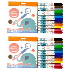 Y-PLUS 可水洗彩色筆, 12色, 2盒
