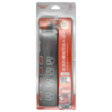 PowerSync 包爾星克 5開4插防雷擊抗搖擺延長線 加大間距 3孔 TS4B0018, 1.8m, 黑色, 1個