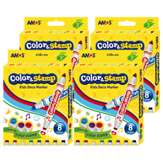 AMOS 阿摩司 印章彩色筆 兒童裝飾彩色筆 適用年齡三歲以上, 8色, 4盒