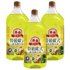 泰山特級歐式蔬菜調合油，不添加橄欖油，嚴選大豆油、芥花油、葵花油，不飽和脂肪酸84%, 2L, 3瓶