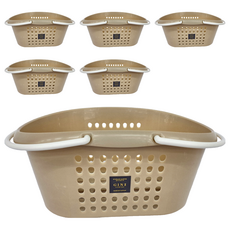 GINII 基尼 多功能衛浴橢圓提籃 MIT台灣設計製造, L(34.7 x 24.6 x 15.6cm), 奶茶色, 6個