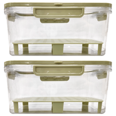 手提密封保鮮盒 PET+ABS+PP材質 寬提把 靈活卡扣 雙層分格, 25 x 16.5 x 11.5cm 胡克綠, 2個