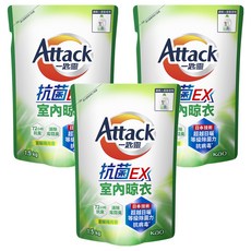Attack 一匙靈 台灣公司貨 抗菌ex洗衣精 室內晾衣 補充包, 1.5kg, 3包