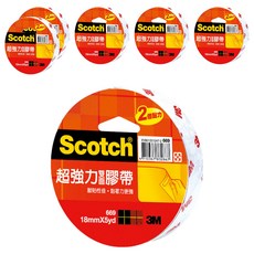 3M Scotch 超強力雙面膠帶, 18mmx5yd, 黏性更強, 適用於厚紙板黏貼 美工用途, 透明色, 6個