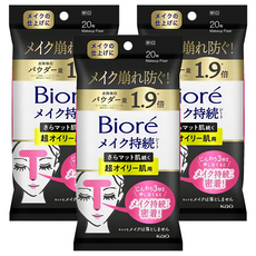 Biore 蜜妮 持妝控油補妝濕巾 T字區部位 20片, 3包