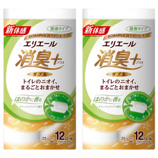 elleair 艾黎艾爾 抑臭+天然淨味捲筒衛生紙, 添加天然由來雙重消臭成份 柿單寧與綠茶成份, 12捲, 2袋