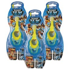 韓國 TOBOT 機器戰士 兒童牙刷 (1階段 0~2歲) - 圓形小刷頭 柔軟刷毛 訓練握力, 藍色, 1入, 3支