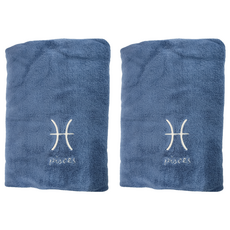 星座珊瑚絨浴巾 140 x 70cm 雙魚座 藍色, 2條