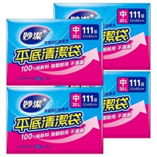 妙潔 平底清潔袋 中 3捲入 111張, 20L, 4包
