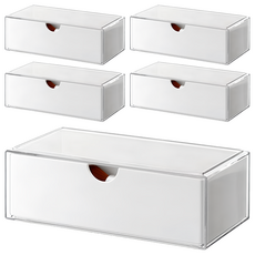 化妝品分格收納盒 有蓋抽屜一般款 PET材質, 白色, 5個