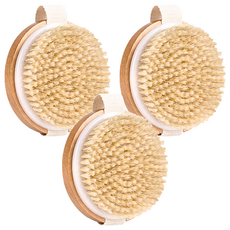 AHOYE 天然豬鬃毛掌上沐浴刷 木頭色 溫和去除角質, 3個, 1入