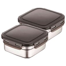 小麥購物 304不銹鋼保險盒 正方形 L1281 400ml, 2 個容器 + 2 個蓋子, 2個