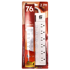 FONG HUA 崶華 按壓式7開6插3芯延長用電源線組 2.7M 1650W 台灣製造, PT76-9, 1條