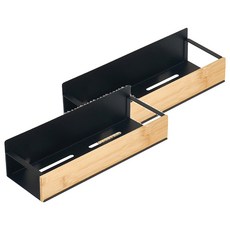 收納部屋 磁吸竹面鐵藝置物架 大 黑色, 2個