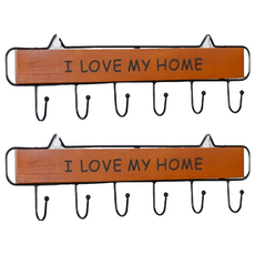 《鄉村田園掛鉤》木質鐵藝衣帽架, I LOVE MY HOME, 白色/粉色/綠色/咖啡色, 四鉤/五鉤/六鉤, 2個