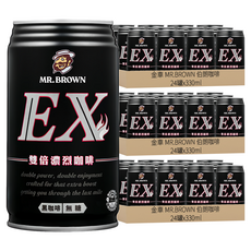 金車 MR.BROWN 伯朗咖啡 EX雙倍無糖黑咖啡, 72罐, 330ml