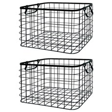 Cotton Field 棉花田傢飾 北歐風鐵線收納籃, 黑色, 2個