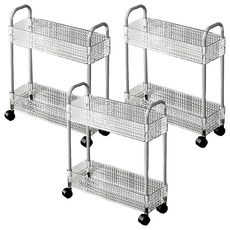 FAmILyLIFE 生活 輕奢鑽紋附輪夾縫置物架 2層 基本款 A-203 寬37 x 深13 x 高43.5cm, 3個