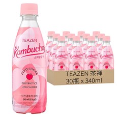 TEAZEN Zero氣泡茶 水蜜桃口味, Postbiotics, 低卡路里, 340ml, 30瓶