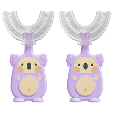 REQIR 無尾熊 U型矽膠兒童牙刷 不含雙酚A 巴式刷牙法 6個月~6歲適用, 2個, 1入, 紫色