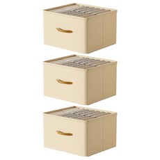 小麥購物 布藝抽屜式摺疊衣服收納箱 L2432, 3個, 米色