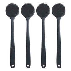 矽膠洗澡洗背刷, 38x8x3.5cm, 約130g, 經典黑, 1支, 4支