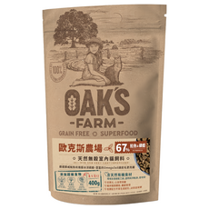OAK'S FARM 天然無穀室內貓飼料, 鮭魚 + 磷蝦, 400g, 1袋