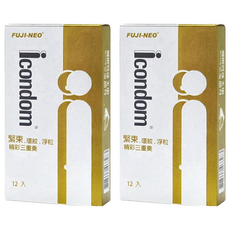 FUJI LATEX 台灣不二 ICONDOM 艾康頓 精采三重奏衛生套/保險套 3效合1, 12個, 2盒