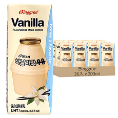 Binggrae 香草牛奶, 韓國國民飲品, 60%生乳調製, 香草口味, 200ml, 36入