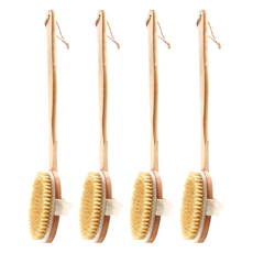 AHOYE 木質刷頭可拆兩用按摩沐浴刷 木頭色, 輕鬆清潔背部, 4支, 1入