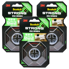 3M Scotch 超強力雙面膠帶 塑膠用 V1802N 18mm x 1.5m, 紅色, 3捲