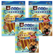 JOY FOOD 喜樂寵宴 每日潔 雙色螺旋保健潔牙骨 腸胃養護, 3包, 草飼牛 + 起司口味, 300g