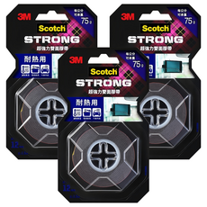 3M SCOTCH 耐熱用超強力雙面膠帶 1.5m x 12mm, V1206N, 3個