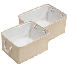 菓拉小舖 可折疊棉麻衣服收納箱, 米色, 2個