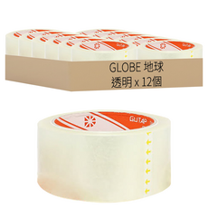 GLOBE 地球 橘固得封箱膠帶 透明 48mmx80Mx0.043 高黏性不易斷裂, 6卷裝, 12個
