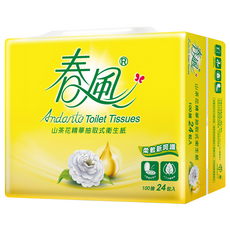 春風 山茶花精華 抽取式衛生紙 雙層, 24包, 1袋