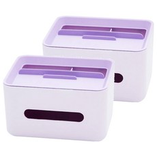 北歐風桌上置物盒, 多功能收納空間 衛生紙收納設計, 白底紫色, 2個