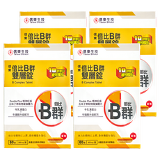 信東生技 倍比B群雙層錠, 精神旺盛, 五味子萃取物, 牛乳清蛋白, 牛磺酸升級配方, 10小時緩效釋放, 60顆, 54g, 4盒
