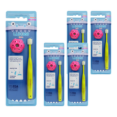 LUX360 360度幼童牙刷 Step1, 4個月-24個月寶寶適用, 杜邦超細刷毛, 附帶保護罩和站立支架, 黃色, 5支, 1入