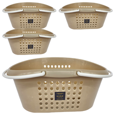 GINII 基尼 多功能衛浴橢圓提籃 MIT台灣設計製造, L(34.7 x 24.6 x 15.6cm), 奶茶色, 4個