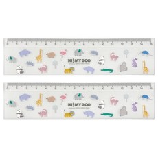 KUTSUWA hi my zoo 15公分尺 可愛動物造型尺 學生文具測量工具, 透明色, 2個