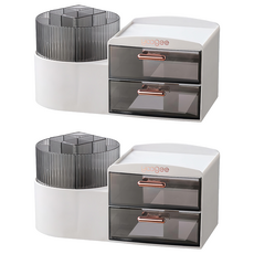 iSFun 居家收納 簡約風格可旋轉筆筒化妝品收納盒, 淺灰色, 2個