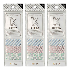 KING JIM KITTA 隨身攜帶和紙膠帶, 10張 x 3種設計, Wide 銀箔幾何, 3包