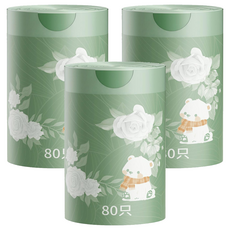 山茶花香氛免撕抽繩手提垃圾袋, 承重3KG, HDPE材質, 40*50CM, 80入/卷, 3捲