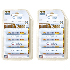 a plus 高容量低自放充電電池 AA-3號 2600mAh, 4個裝, 2組