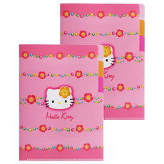 sun-star Hello Kitty 50週年L型A5三夾層資料夾 155 x 1 x 220mm, 花系風格 粉色, 2個