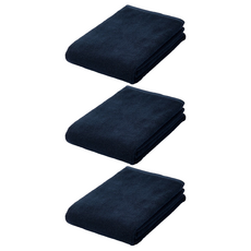 MUJI 無印良品 棉圈絨雙線織浴巾 棉紗 可吊掛, 深藍色, 3條
