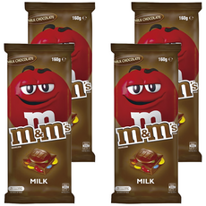 M&M's 精選片裝牛奶巧克力, 內含繽紛的迷你巧克力豆, 多層次口感, 絲滑質地巧克力與脆口糖衣, 160g, 4包